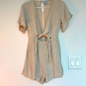 princess polly tan romper, front tie and back zipper, size US 2